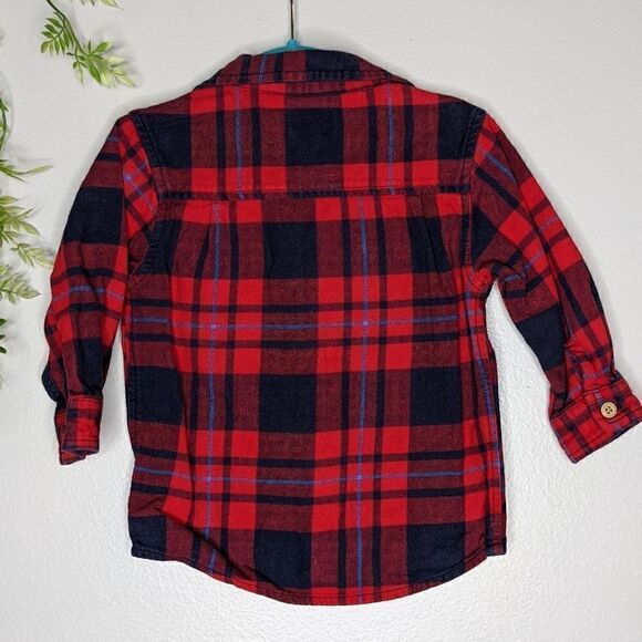 (OshKosh) Kids Red & Blue Plaid Cotton Flannel Button Down 18 Months - Picture 4 of 4